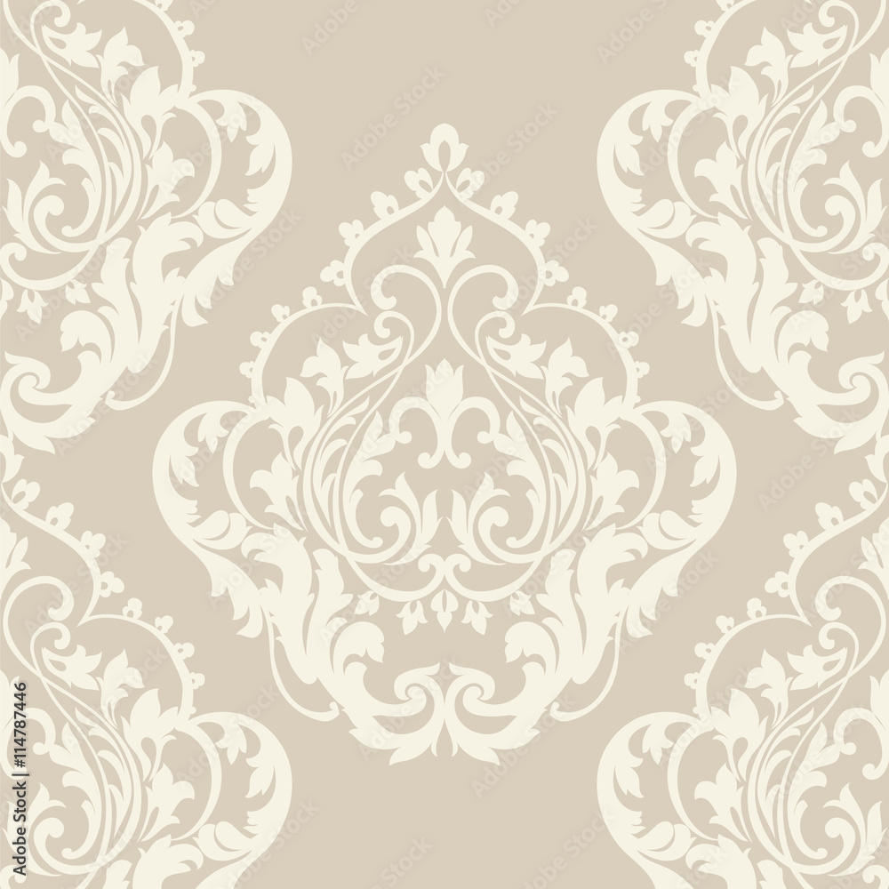 Vector Baroque Vintage floral Damask pattern. Luxury Classic ornament, Royal Victorian texture for wallpapers, textile, fabric. Beige color