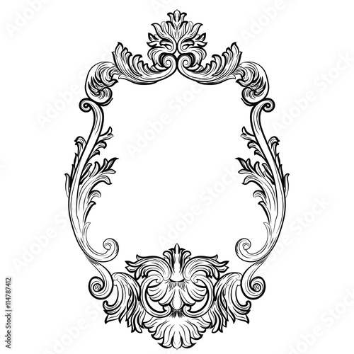 Baroque Rococo Mirror frame decor. Vector French Luxury rich carved ornaments...