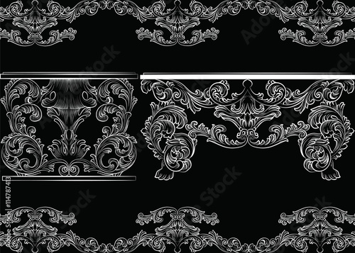 Vector Set of Baroque Vintage Furniture and Frames.French Luxury rich carved ornaments furniture. Vector Victorian Royal  Style furniture