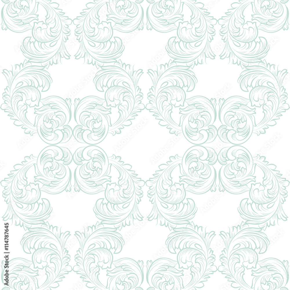 Vector Vintage floral acanthus Pattern ornament Imperial style. Ornate floral element for fabric, textile, design, wedding invitations, greeting cards, wallpaper. Opal blue color