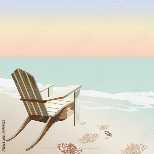 Vintage beautiful Sunset Seaside Tropical card.  Summer beach Vector background