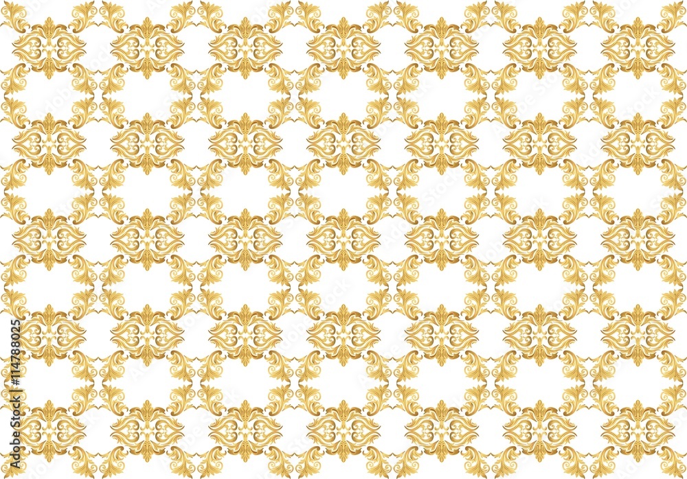 Gold ornament pattern in Classic damask style. Background for weddings, ceremonies, party, dress code, certificates. Vector