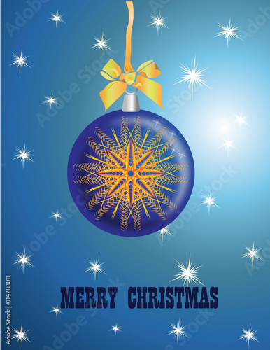 Merry Christmas card in blue color. Vector illustration