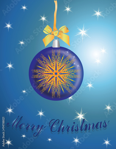 Merry Christmas card on blue background. Vector illustration