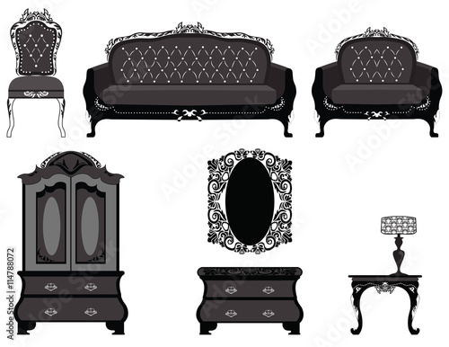 Classic royal ornamented furniture set. Vector