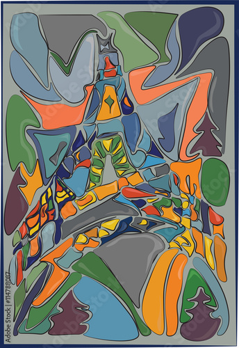 Abstract illustration of Eiffel Tower in Paris. Vector stained glass technique