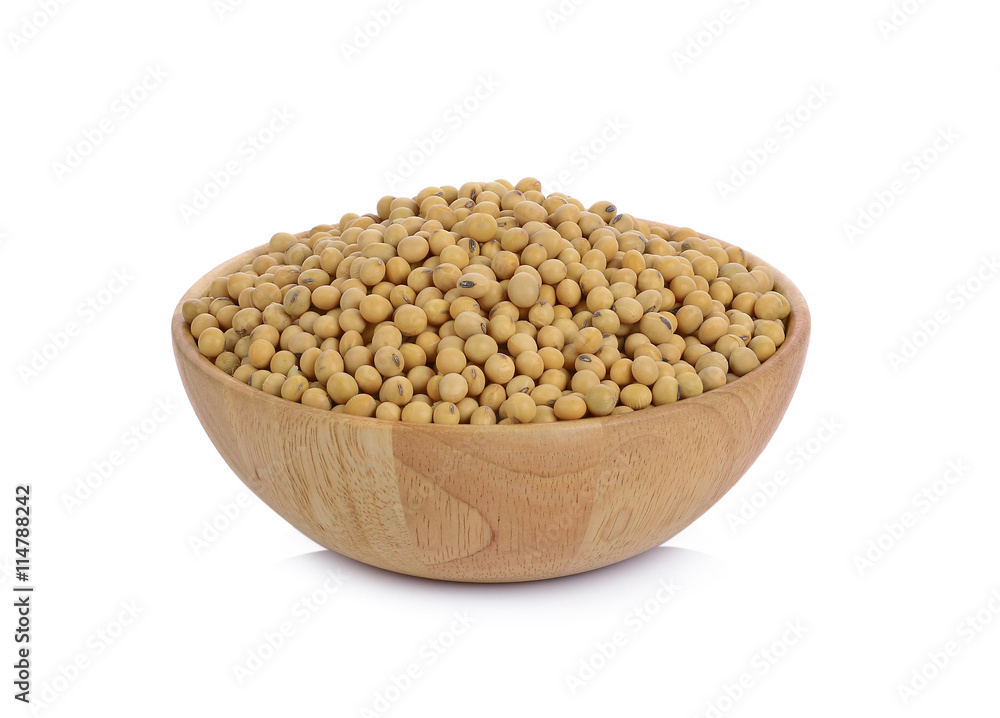 Soybeans in Wood Cup isolated on white background Soybeans in Wood Cup isolated on white background
