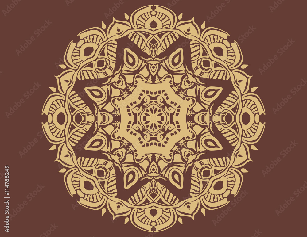 Indian lace ornament round shape. Vector