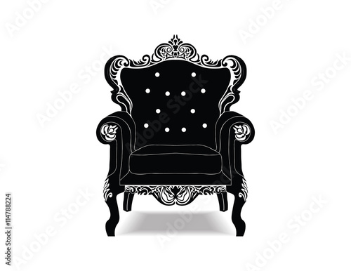 Classic royal armchair with luxurious ornaments . Vector sketch