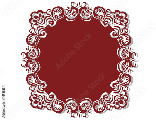 Royal frame with luxurious damask ornaments in red color. Vector