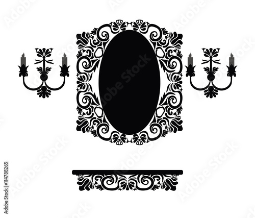 Vintage set of royal classic ornamented table, decorated mirror frame and wal...