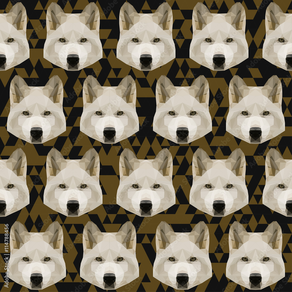 Abstract polygonal geometric white wolf seamless pattern backgro Abstract polygonal geometric white wolf seamless pattern backgro
