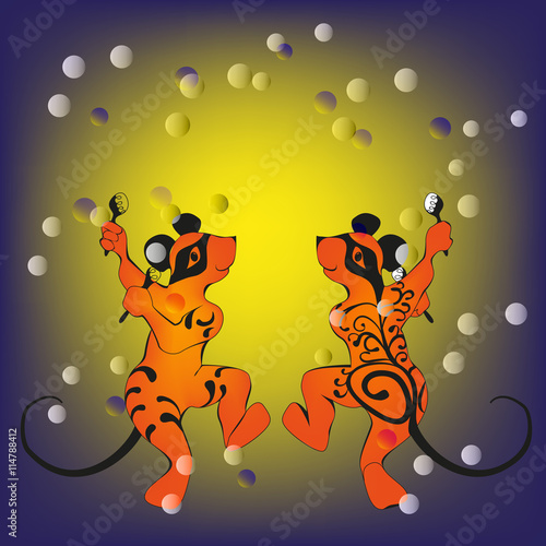 Mouses, tattooed dancing with maracas