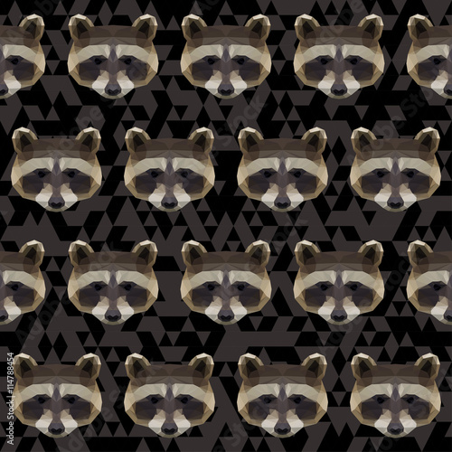 Abstract polygonal geometric triangle raccoon portrait seamless