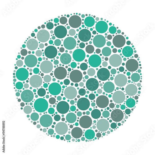 Circle made of dots in shades of azure. Abstract vector illustration inspired by medical Ishirara test for color-blindness.