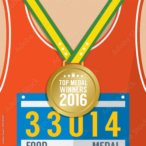 Top Medal Winner 2016 Sport Competition Concept Vector Illustration.