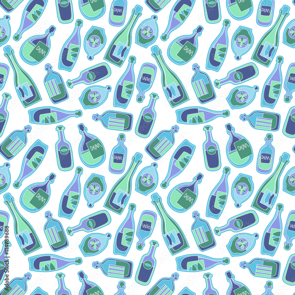 Different cartoon bottles. Vector seamless pattern.
Different cartoon bottles. Vector seamless pattern.