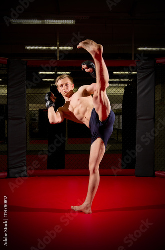 Kickboxer in sports hall