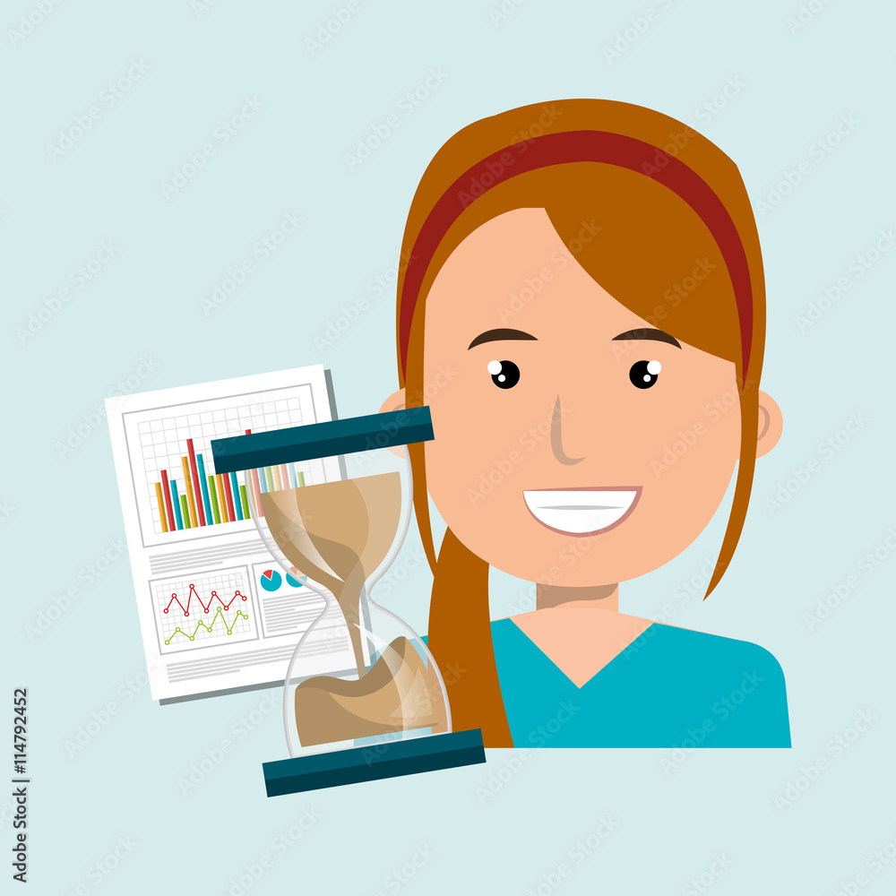 woman with hourglass and statistics isolated icon design, vector illustration graphic woman with hourglass and statistics isolated icon design, vector illustration graphic