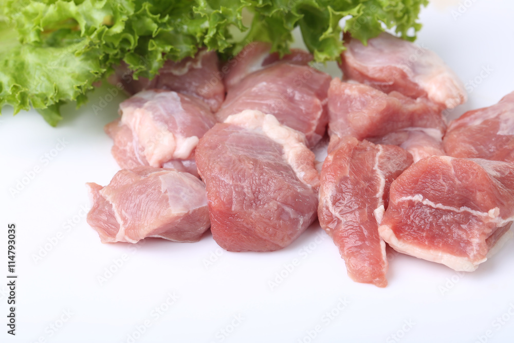Fresh lamb meat and vegetables isolated on white background Fresh lamb meat and vegetables isolated on white background