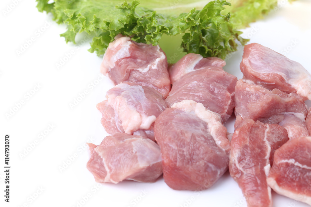 Fresh lamb meat and vegetables isolated on white background Fresh lamb meat and vegetables isolated on white background