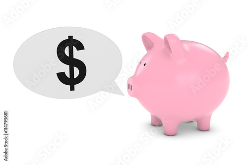 Piggy Bank with Dollar Symbol Speech Bubble 3D Illustration