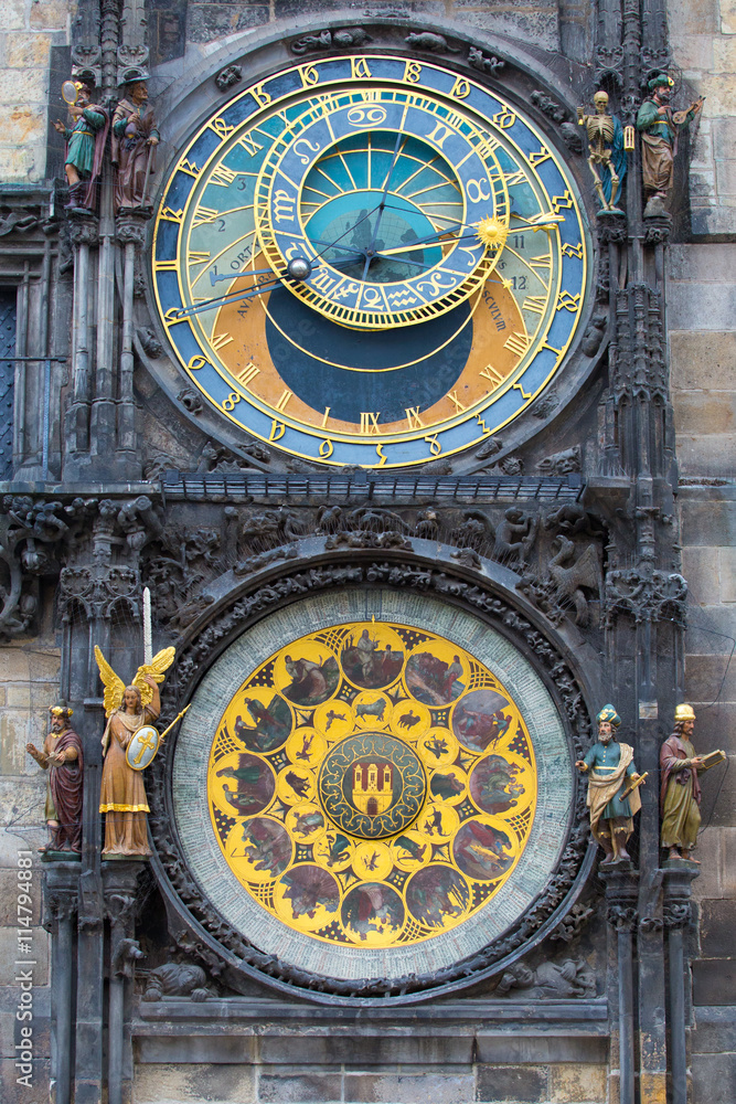 Prague Astronomical Clock on the day the sun opposite the moon
