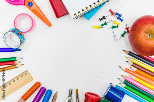 School supplies on white background