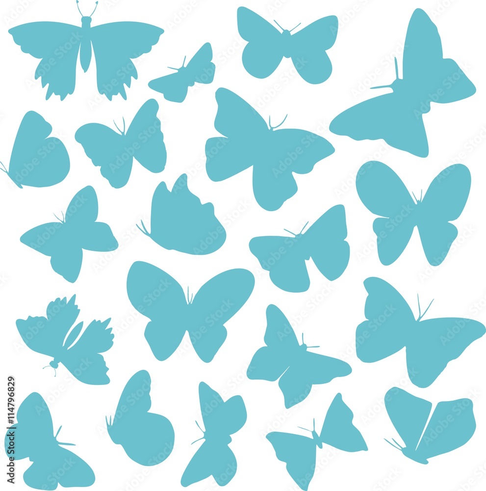 Set of 20 vector butterfly silhouettes of various shapes Set of 20 vector butterfly silhouettes of various shapes