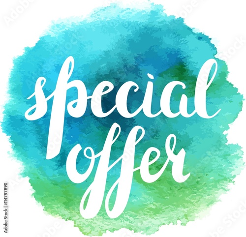 Handmade 'Special offer' sign (vector, lettering and watercolor