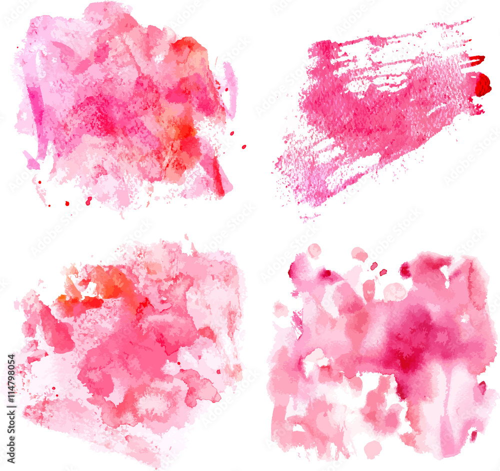 Vector set of artistic watercolor pink background textures with