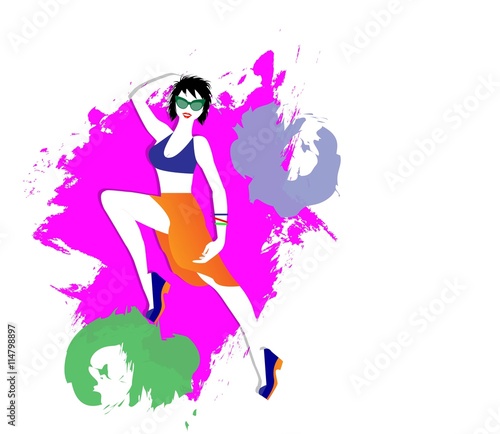 vector illutrazione of girl with abstract colors in the background