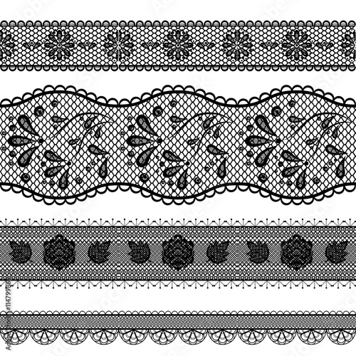 vector illustration set four openwork lace ribbons thin and wide