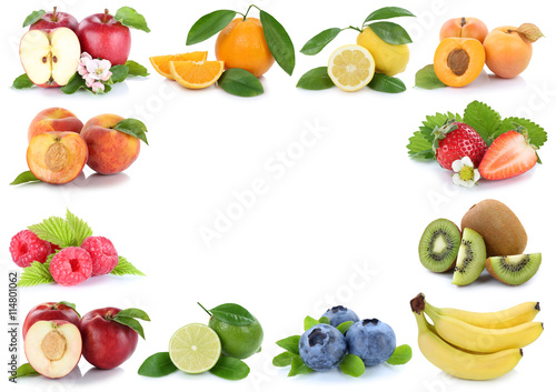 Früchte Obst frische Frucht Apfel Orange Rahmen Textfreiraum Co