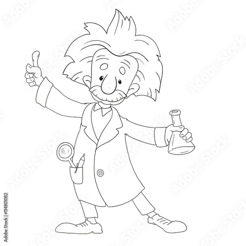 Cartoon character professor. Funny scientist vector. coloring book