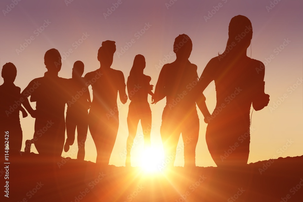 Composite image of running silhouettes Composite image of running silhouettes
