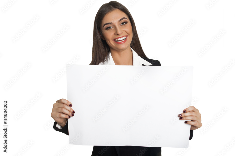 Woman holding sheet of paper Woman holding sheet of paper