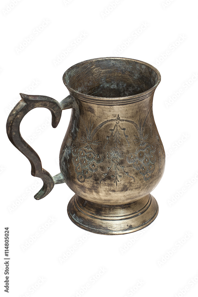vintage copper mug handmade isolated on white background