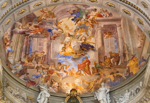 ROME, ITALY - MARCH 10, 2016: The Apotheosis of St. Ignace fresco in main apse of church Chiesa di Sant'Ignazio di Loyola by jeusit Andrea Pozzo (1685).