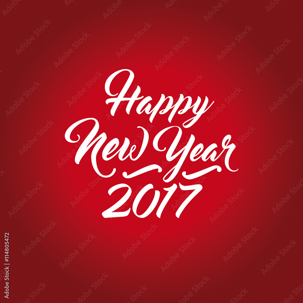 Happy New Year numerals with hand-lettering text on a red background