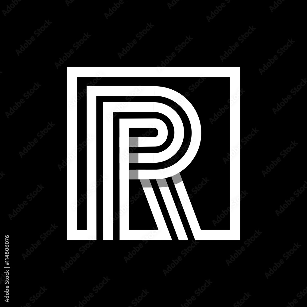 R capital letter made of of three white stripes enclosed in a square. . Overlapping with shadows monogram, logo, emblem. Trendy design. R capital letter made of of three white stripes enclosed in a square. . Overlapping with shadows monogram, logo, emblem. Trendy design.
