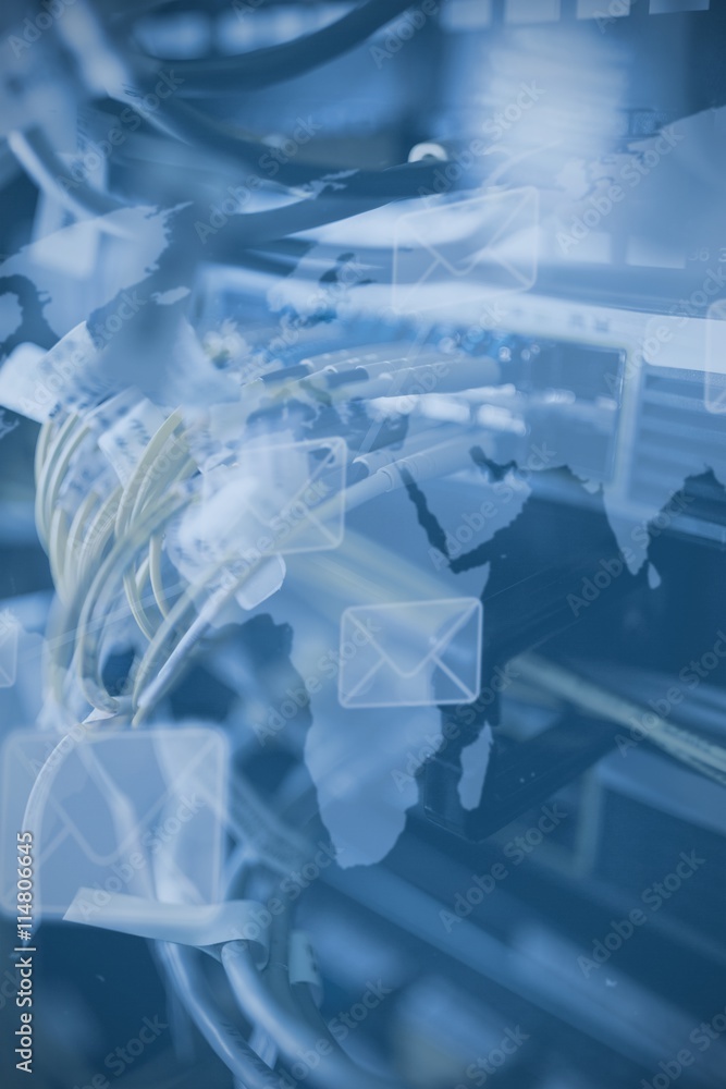 Composite image of map with emails Composite image of map with emails