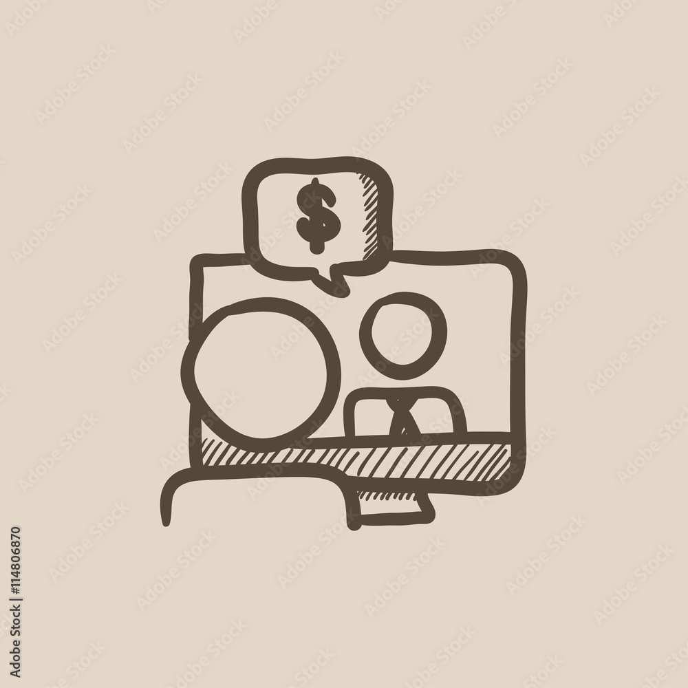 Fototapeta premium Business video negotiations sketch icon.