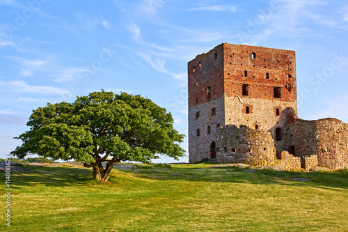 The tower of the ancient danish castle ruin on Bornholm, situate