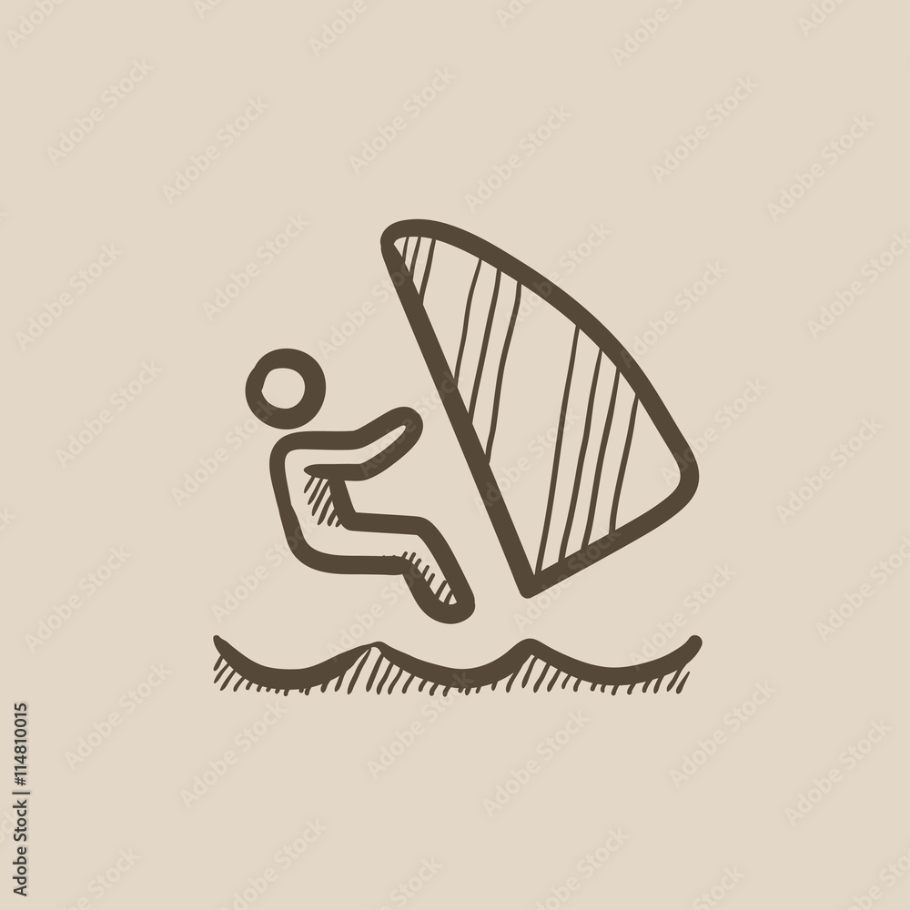 Fototapeta premium Wind surfing sketch icon.