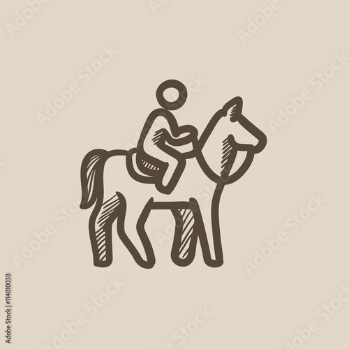Horse riding sketch icon.
