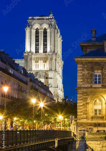 The Notre Dame cathedral in evening.