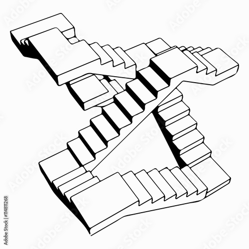 Sketch abstract 3d staircase  vector illustration.