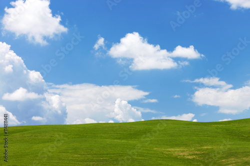 Nature landscape with sky  clouds  hills and grass