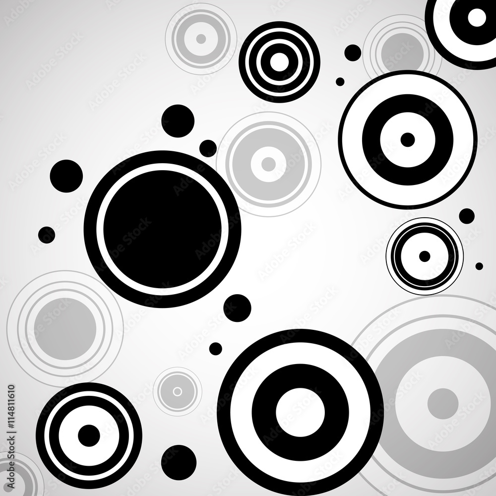 Abstract background with black circles, geometric shapes
